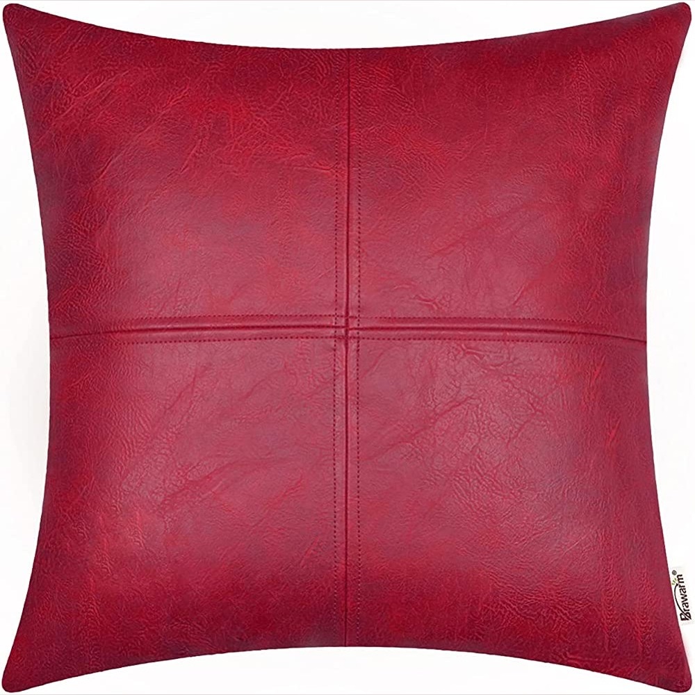 Thick hand stitched faux leather pillow cover